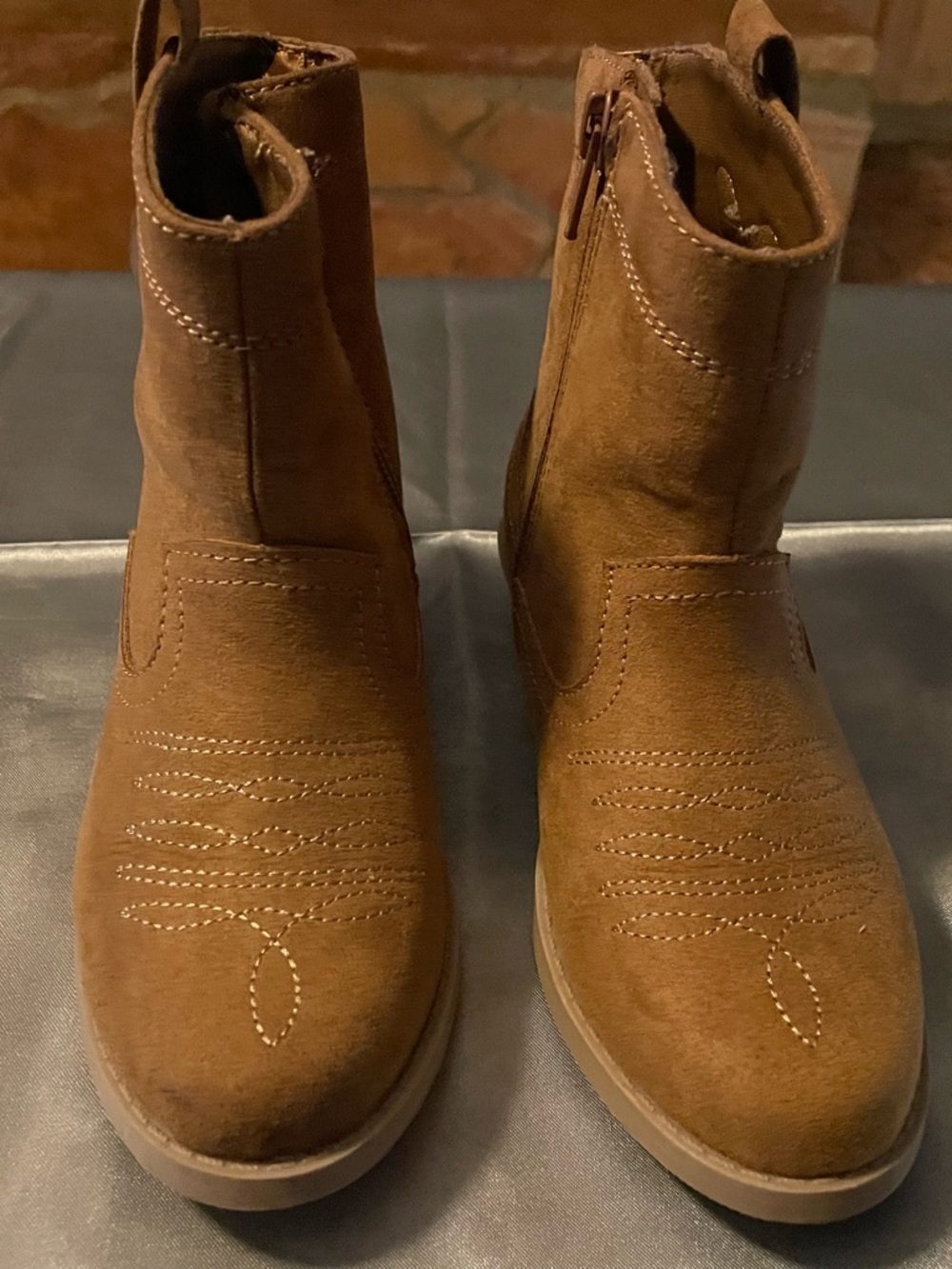 Old Navy Brown Suede-Look Kids Ankle Boots with Stitch Detail